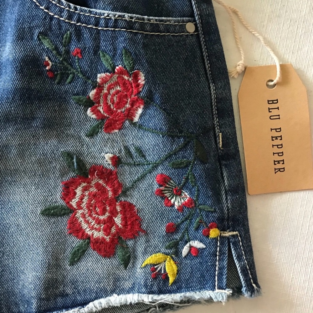 Blu Pepper Embroidered Denim Shorts - Picture 5 of 8